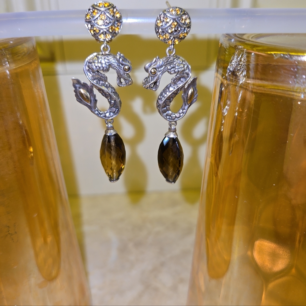 John Hardy Dragon Smoky Quartz and Citrine drop earrings (rare & discontinued) - Picture 4 of 9